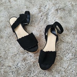 Marc Fisher Faitful Black Leather Platform Espadrille Sandals Size 10